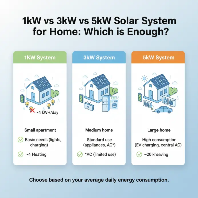 1kW vs 3kW vs 5kW Solar System for Home: Which is Enough?